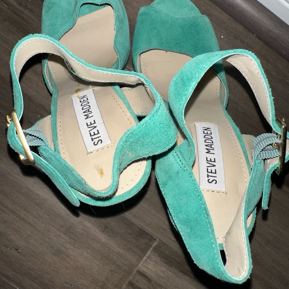 STEVE MADDEN 7 Teal Dynemite Jillyy Suede Platform Heels Blue Green Turquoise - Picture 7 of 8